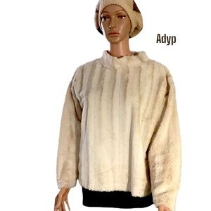 ADYP Women Sherpa Cream Cropped Pullover Long Sleeve Sweater Top Size Med